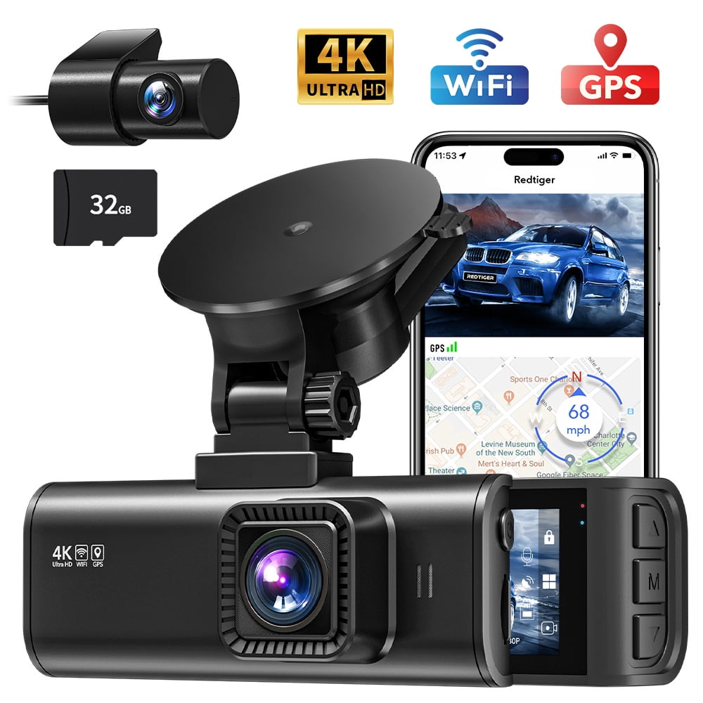 REDTIGER F7NP Front and Rear, 4K/2.5K Full HD Dashboard Camcorder with Low light Vision, G-Sensor, Loop Recording, Vehicle, Free 32GB Card