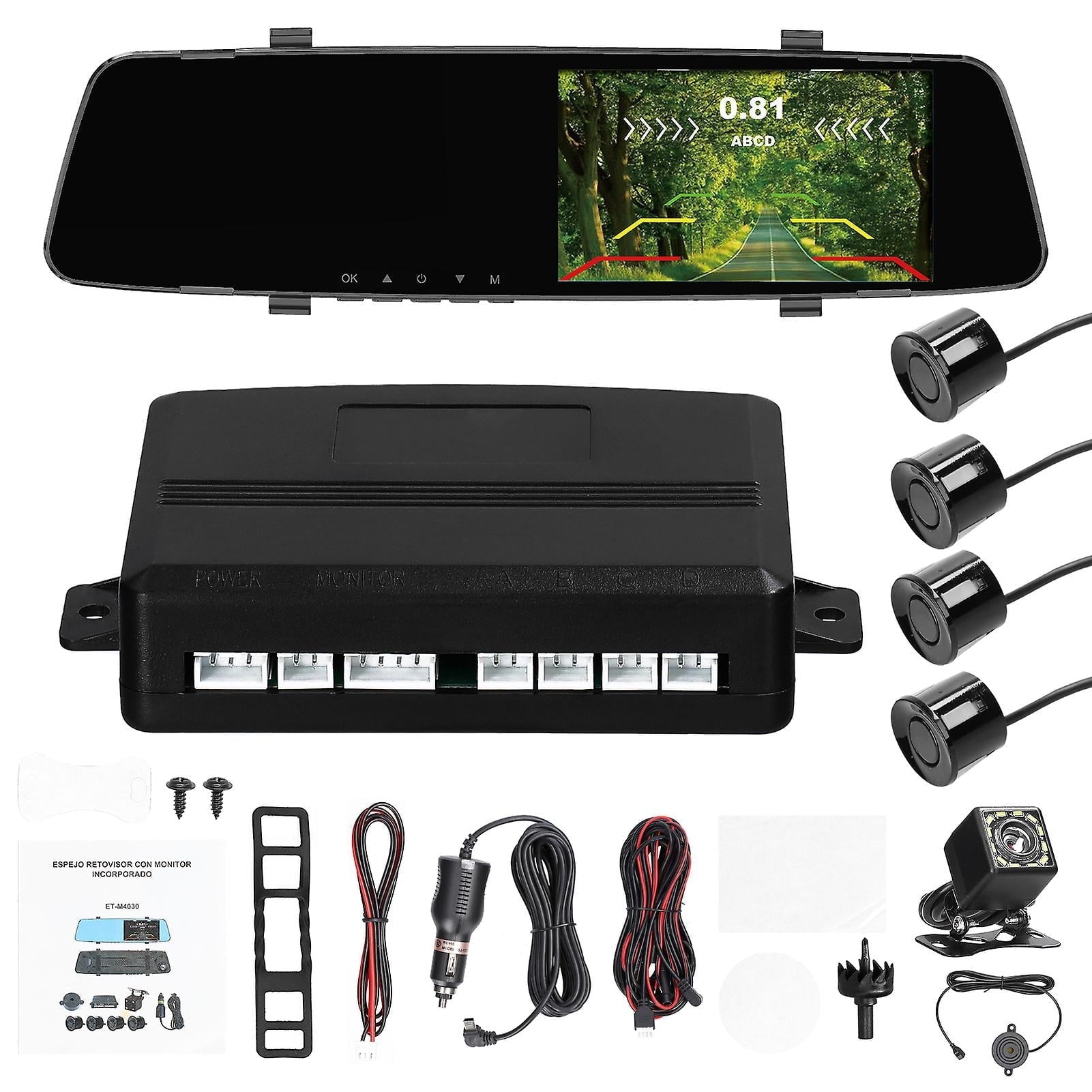 1080p DVR Dashboard Recorder with 4 Parking Detector Reverse Radars Silver