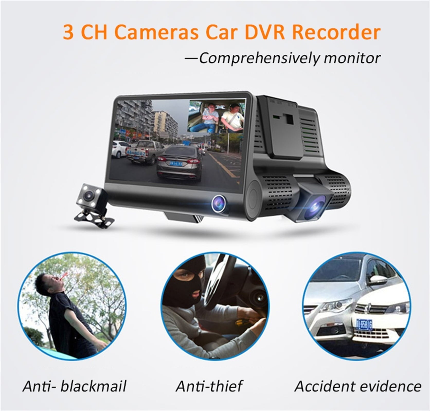 2 In1 English Version 4.0 Inch Automobile DVR Radar Detector Car-detector Dvr FHD 1080P Anti Radar Detector 3 Camera lens