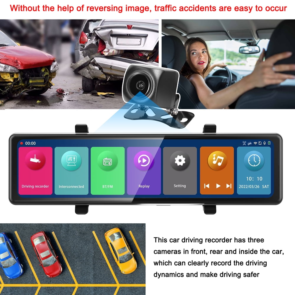Dashboard Camera,Cam 12in 2.5k Automobile Bt Mirror Bt Vehicle Touched Screen Automobile Lens Auto 3 Lens 12in Automobile Video 12in 2.5k Clear 2.5k Clear Vehicle Screen 2.5k Automobile Lens Behind 3