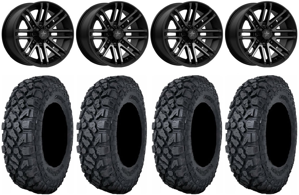 MSA Black Rogue 14 UTV Wheels 27 Klever X/T Tires Kawasaki Teryx Mule