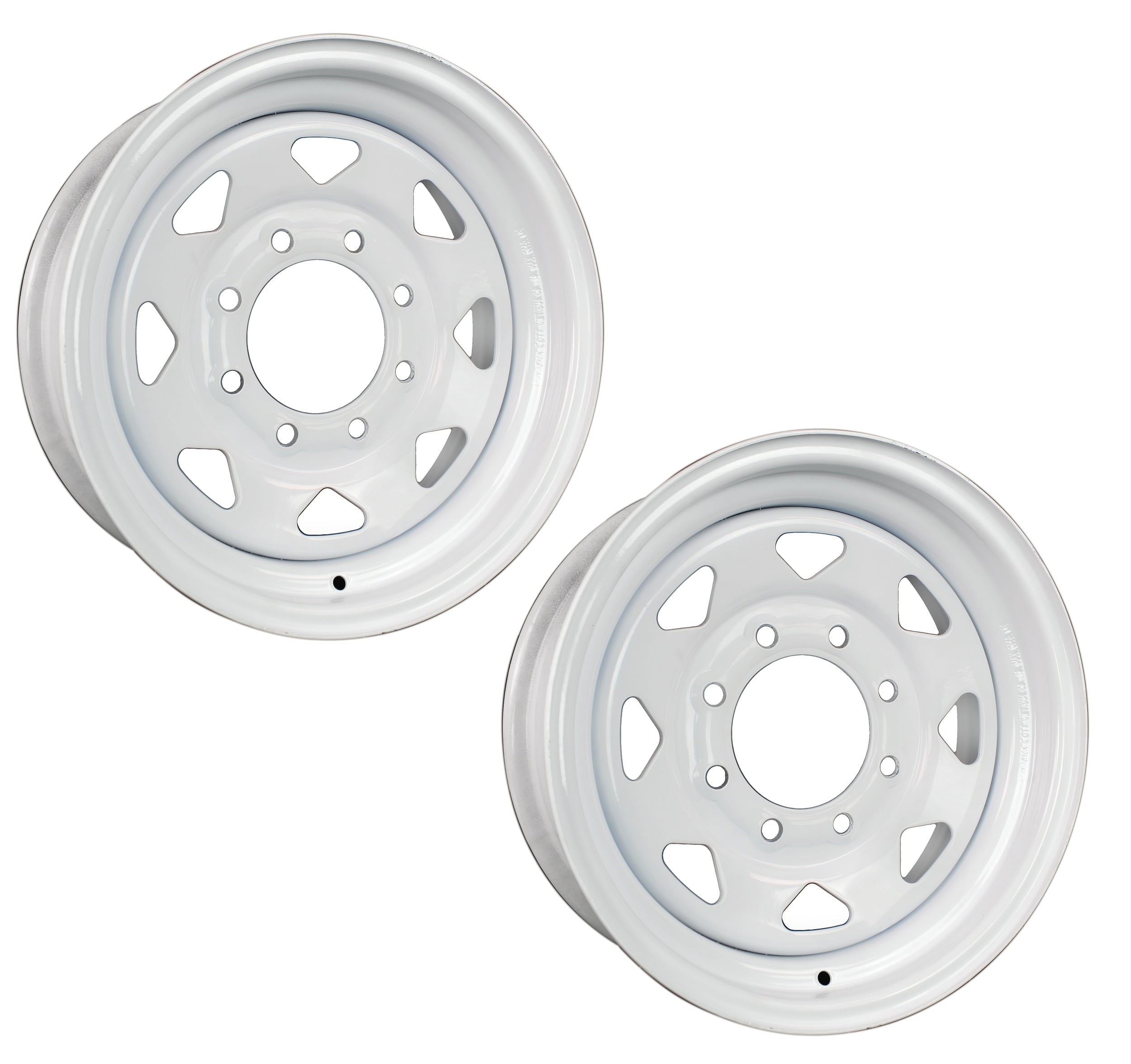 Two Heavy Duty Equipment Trailer Rims Wheels 16 in. 16X6 8H White Spoke Design