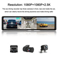 ammoon Car Camera,Car 3 Cameras Touched Screen Camcorder 12in 2.5k Bt Vehicle Recorder 2.5k Clear Automobile Mirror Bt Automobile 12in 2.5k Clear Camcorder Back 3 Lens Auto