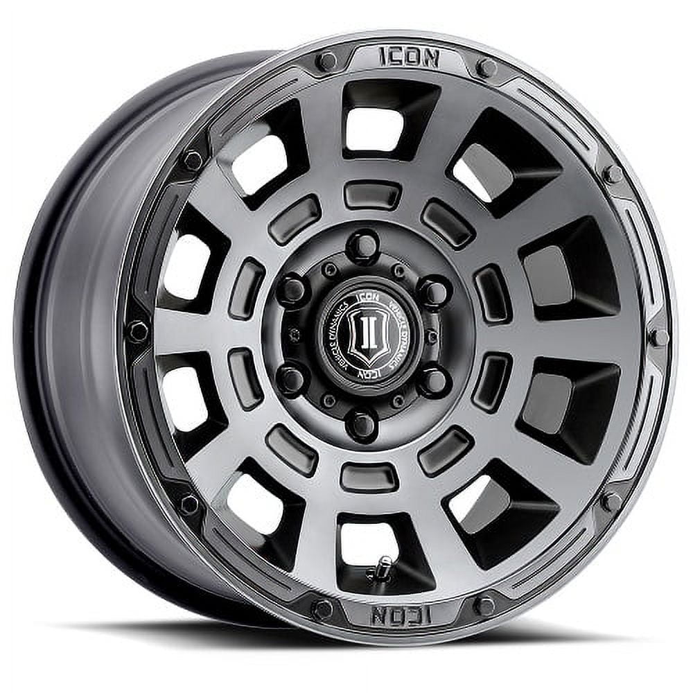 17x8.5 Icon Alloys Thrust Smoked Satin Black Wheel 6x120 (0mm) Fits select: 2015-2022 CHEVROLET COLORADO, 2015-2022 GMC CANYON