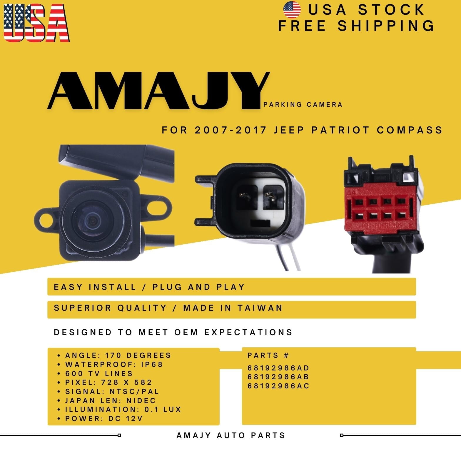 Backup Lens Replaces for 07-17 Jeep PATRIOT COMPASS 68192986AD 68192986AB 68192986AC