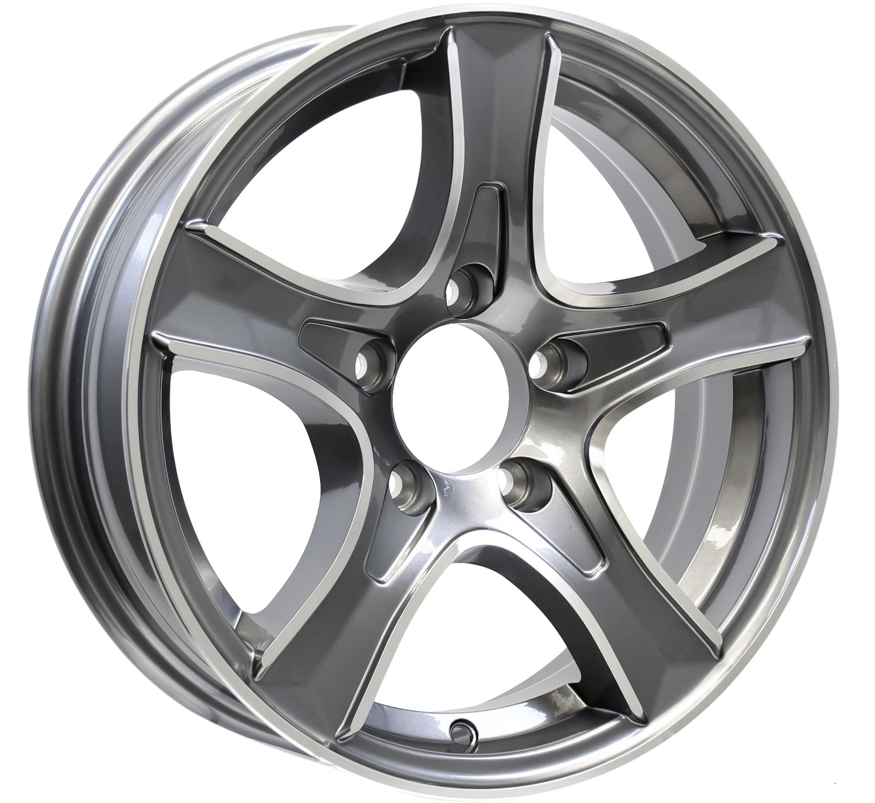 2-Pack Aluminum Trailer Wheels 15X5 15 X 5 5 Lug 4.5 Thoroughbred Gun Metal Rim