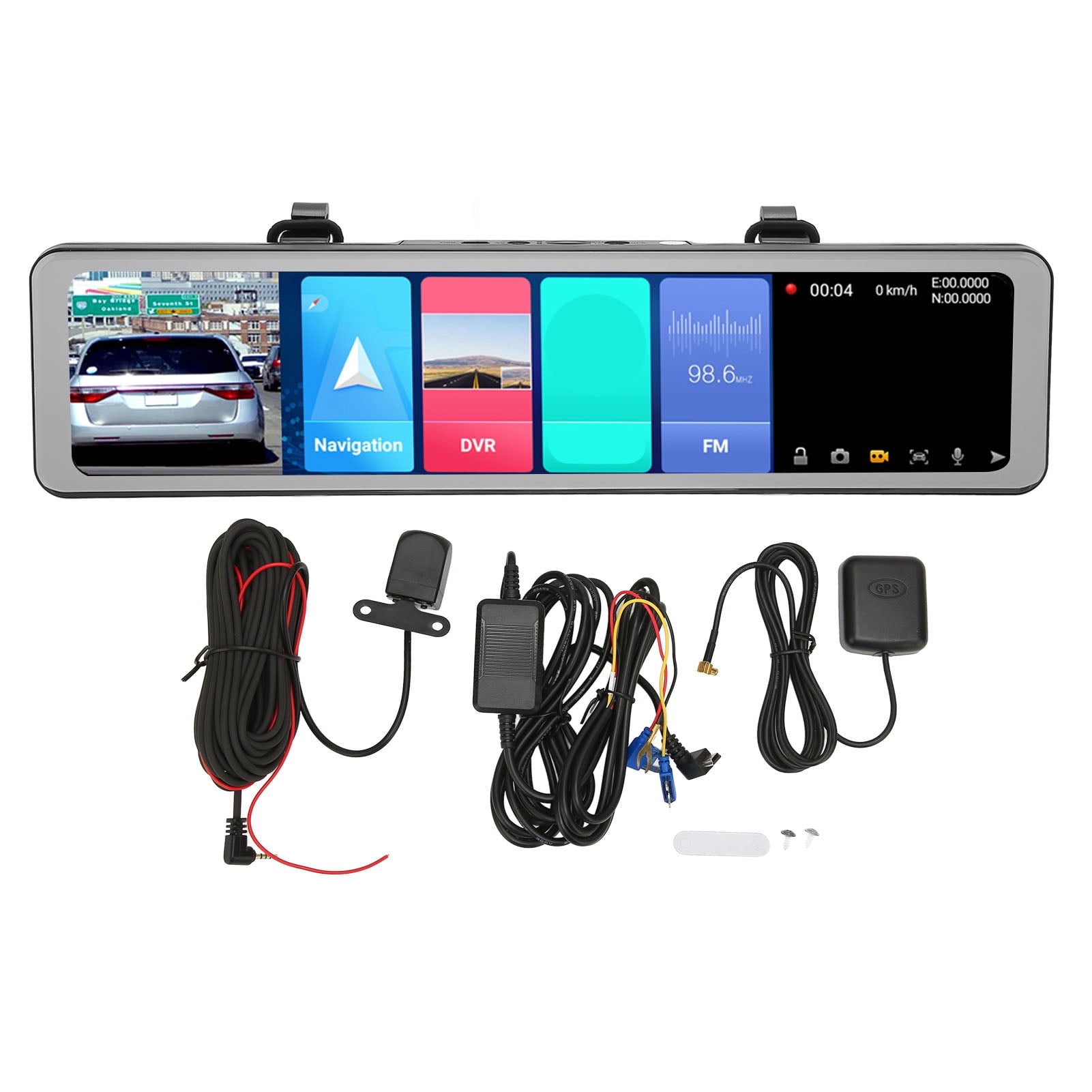 Front Behind Mirror 10.6in Touch Screen 120 Degree Extended Field of view Loop Recording Backup Camcorder 4GB RAM Back Navigation AHD Behind Optics