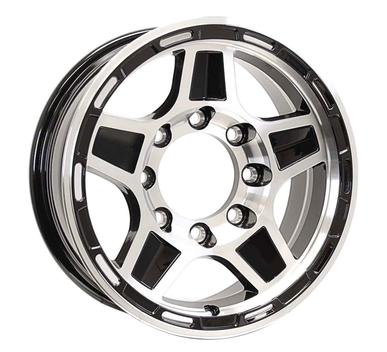 Aluminum Trailer Wheel 16X6 16 Inch Rim Black and Machined 8 Lug PDHR66867BM