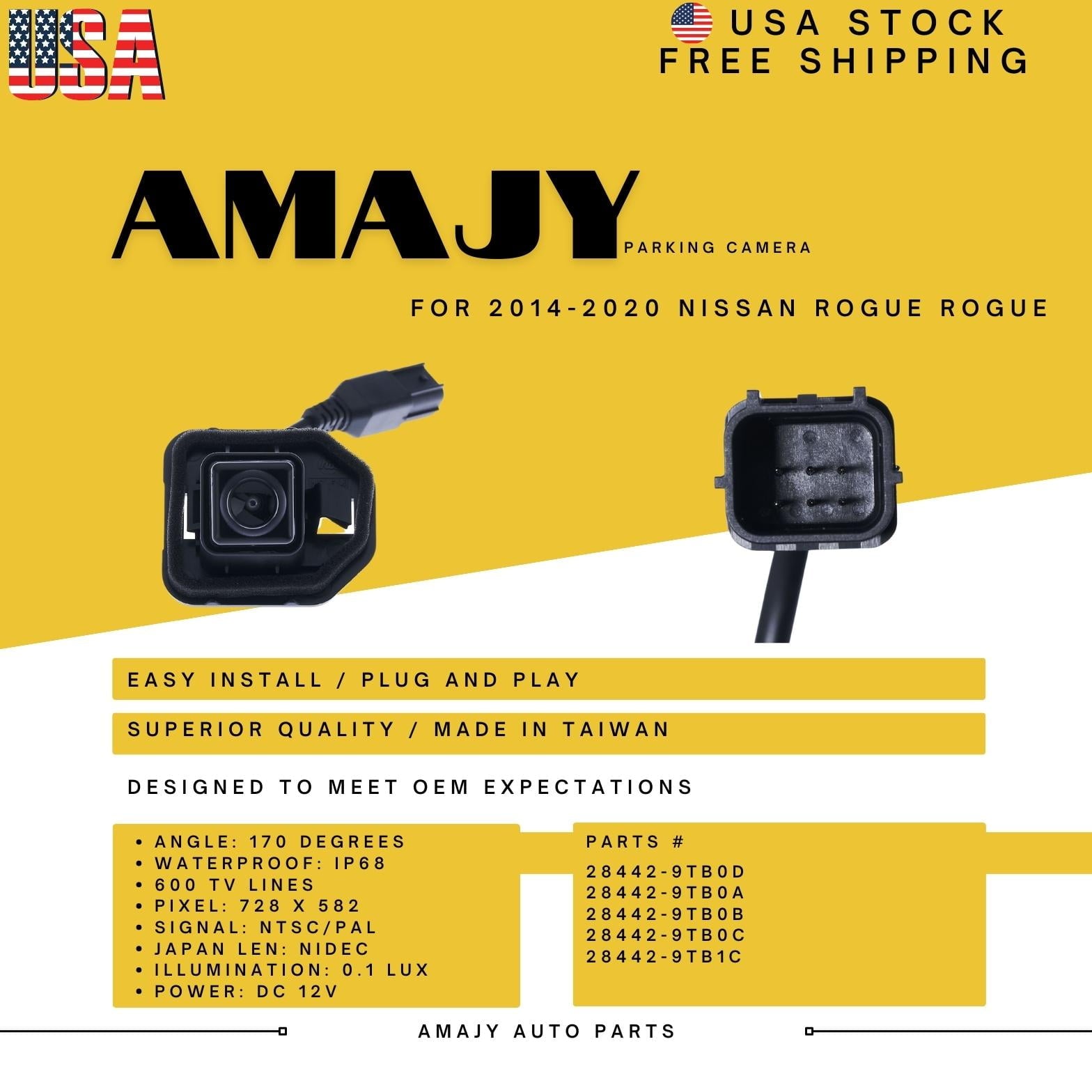 Backup Camcorder Replaces for 14-20 Rogue ROGUE 28442-9TB0D 28442-9TB0A 28442-9TB0B 28442-9TB0C 28442-9TB1C