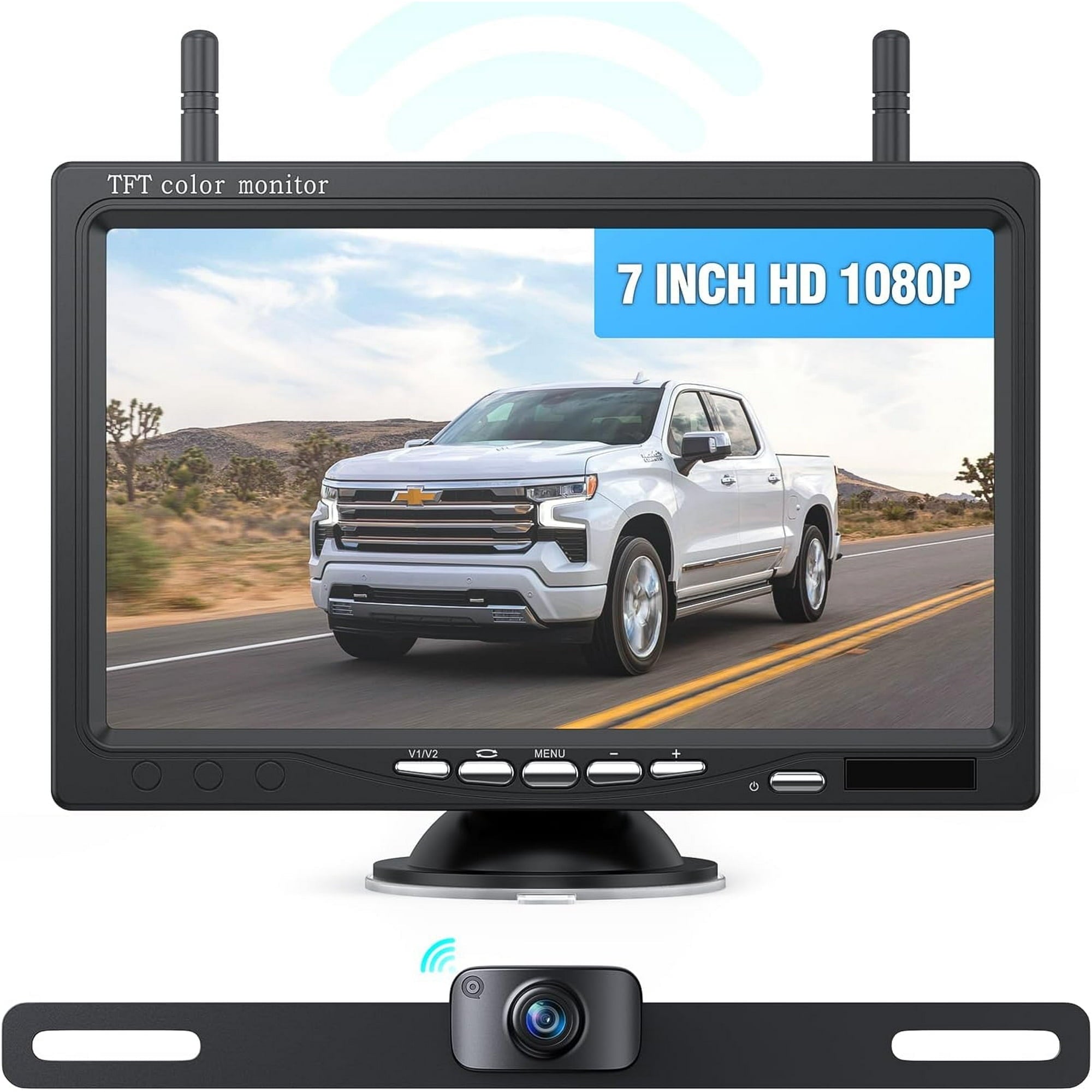Erapta Wireless Backup Camcorder Display 1080P HD 7'' Display Reverse Lens Low light Vision IP69K Waterproof for Automobile Truck RV