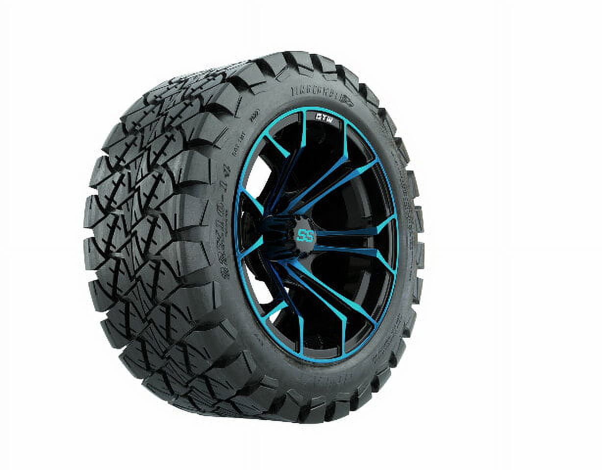 GTW Spyder 14 Blue/Black Golf Cart Wheel Display 22x10-14 (22 ) Timberwolf All-Terrain Tire |Lifted Cart|Set of 4