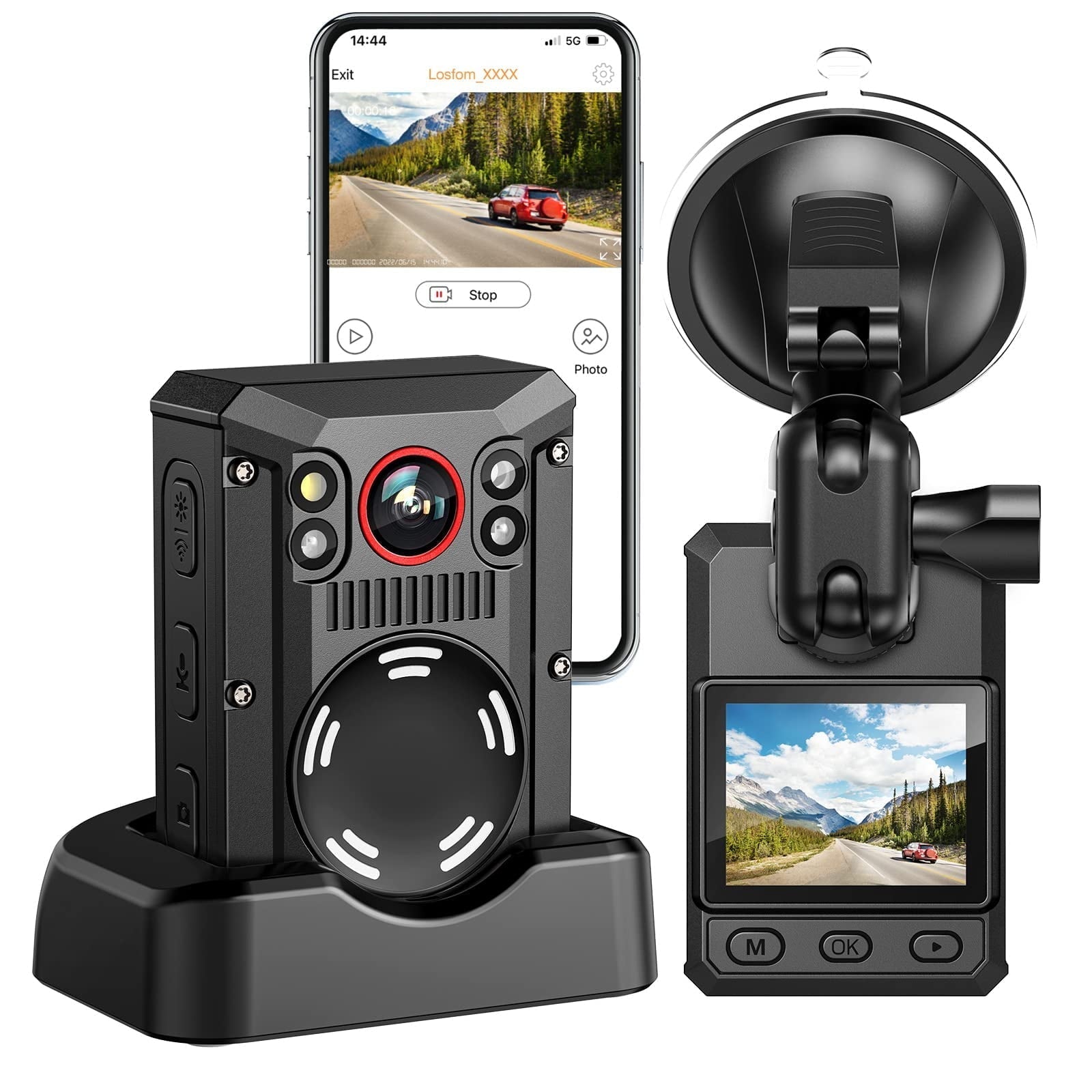 Losfom 4K , Waterproof Body Camcorder with 128G Card & 3500mAh Battery with 11 Hours Recording, Wi-Fi Recorder with GPS