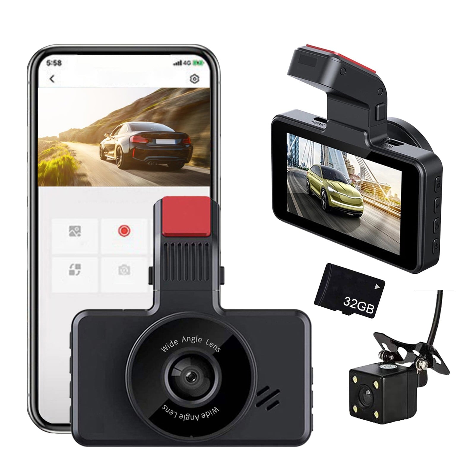 Today Lightning Deals of 1080P High-definition Display Screen Wifi Front And Behind Recorder Loop Recording Reverse Image 24-hour Parking Monitoring Dvr