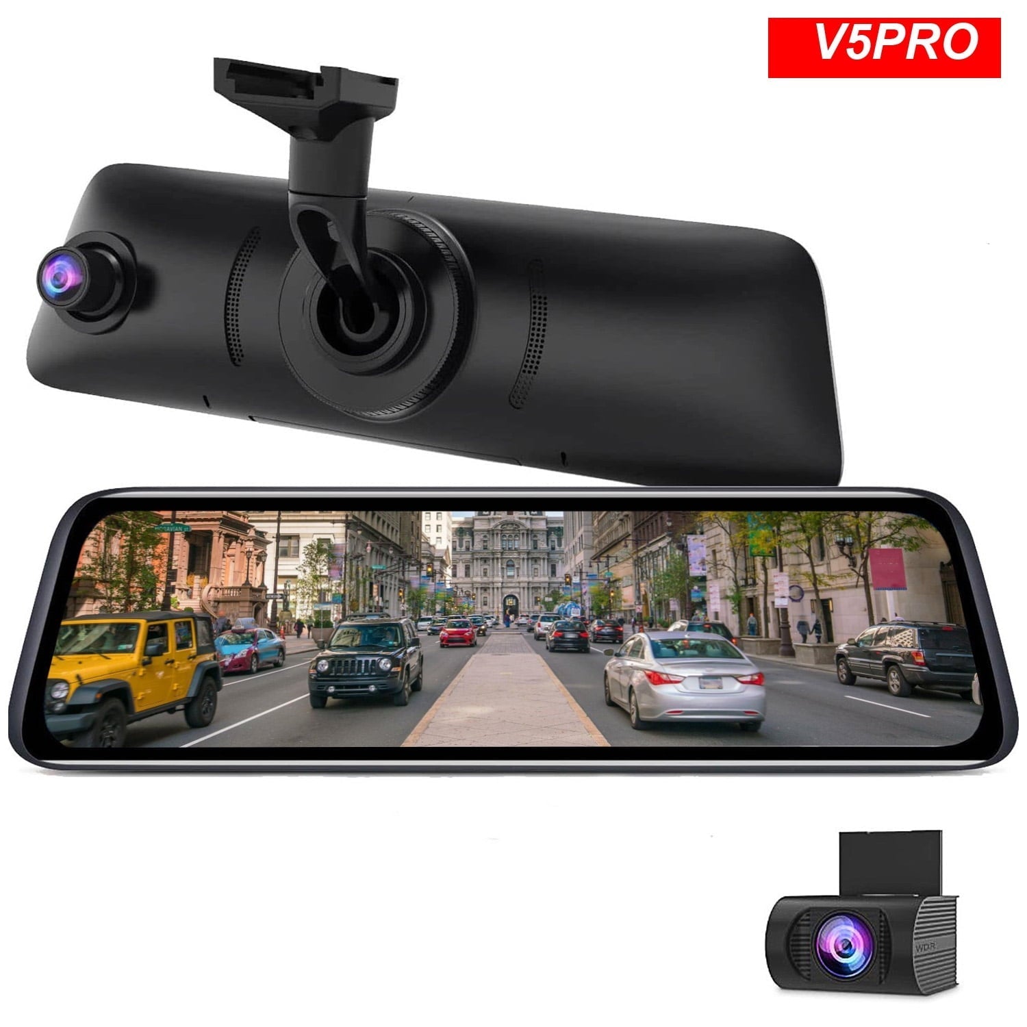 Auto-Vox Back Sight Mirror 9.35'' Screen Recorder OEM Look Touch Screen Mirror , Dual Lens 1080P Super Low light Vision Automobile Backup Camera(V5 PRO)