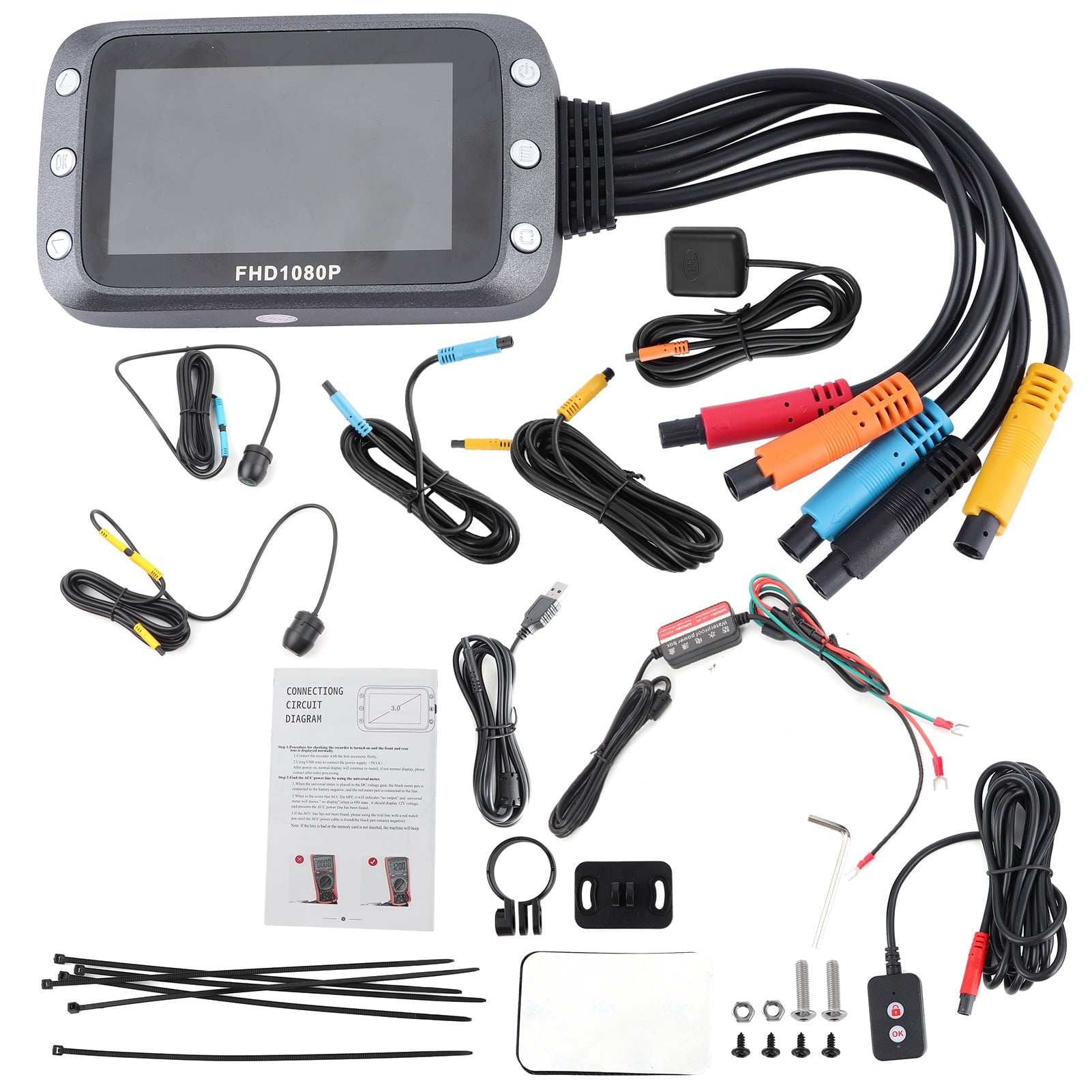 Motorcycle 3in 1080P Dual Camera lens DVR, Front Back Sight Recorder with G-Sensor, Loop Recording, GPS Support, Waterproof and Shockproof Design for Motorcycle Riders