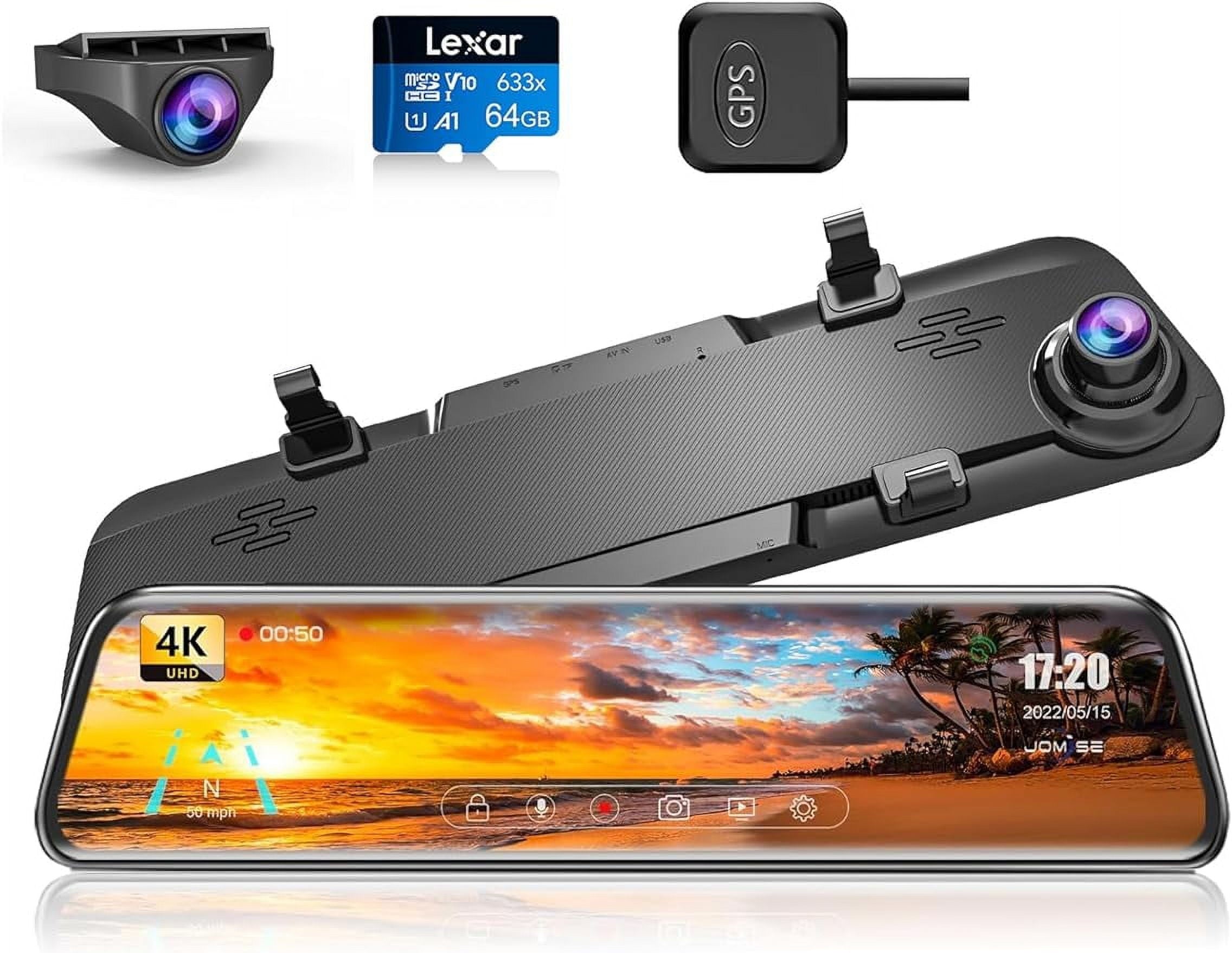 JOMISE K17 4K GPS 12 Behind Sight Mirror Lens 2160P Ultra HD Front and Back Low light Vision Parking Assistante 64GB Card