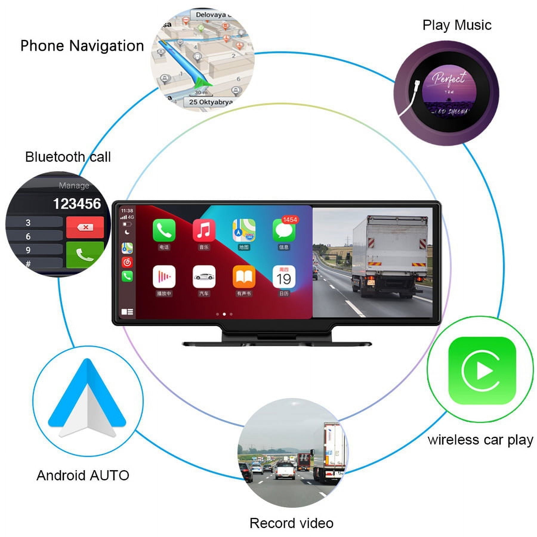 BINIZE Automobile stereo with Wireless CarPlay and Android Auto, 10.26 IPS Touch Screen Multimedia Player , Reversing Camcorder