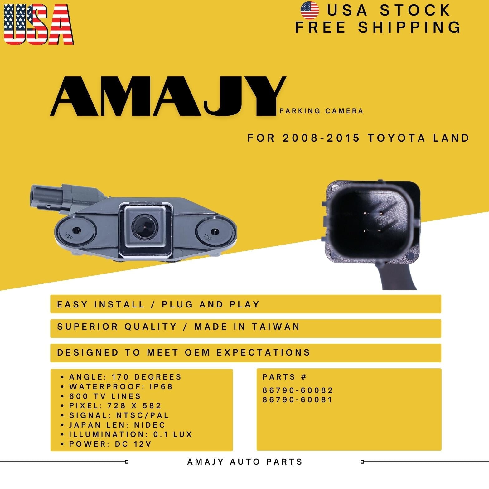 Backup Camcorder Replaces for 08-15 Toyota Land 86790-60082 86790-60081
