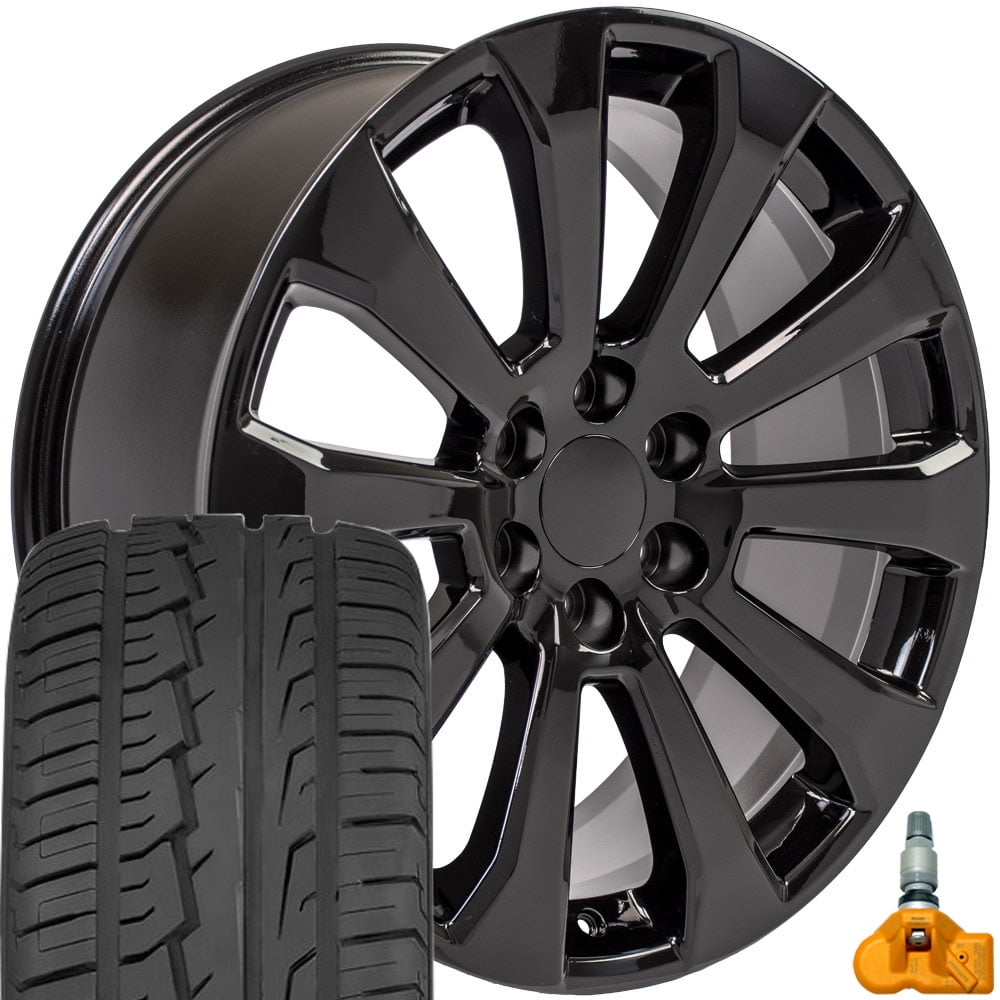 22 inch Black 5668 OE Wheels 285/45R22 Tires TPMS Set Fit GM Trucks Superior Country Rims