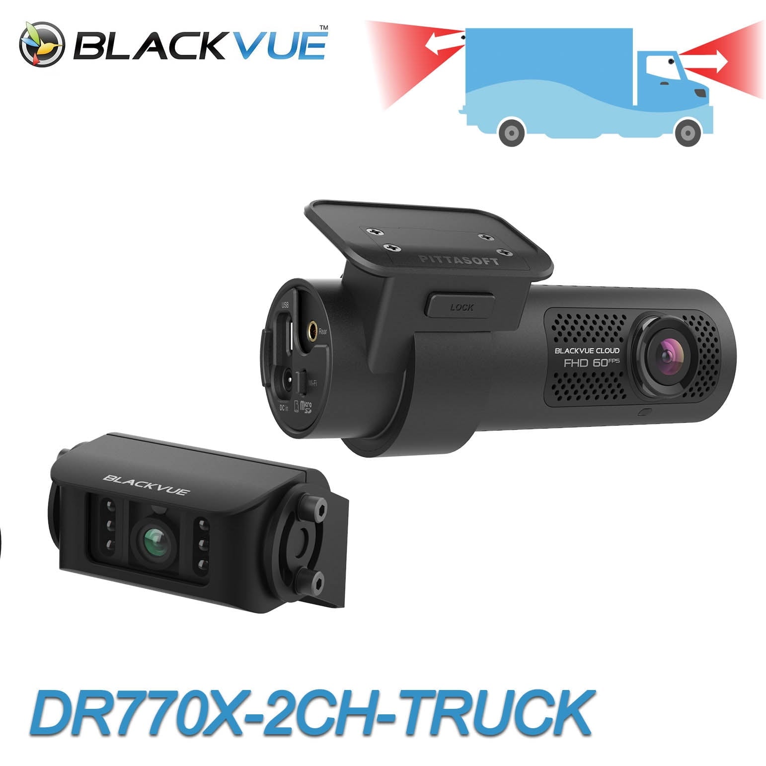 BlackVue DR770X-2CH-TRUCK Front + Waterproof Exterior With 64GB Card | Cloud-Ready 1080p 60FPS GPS & WiFi