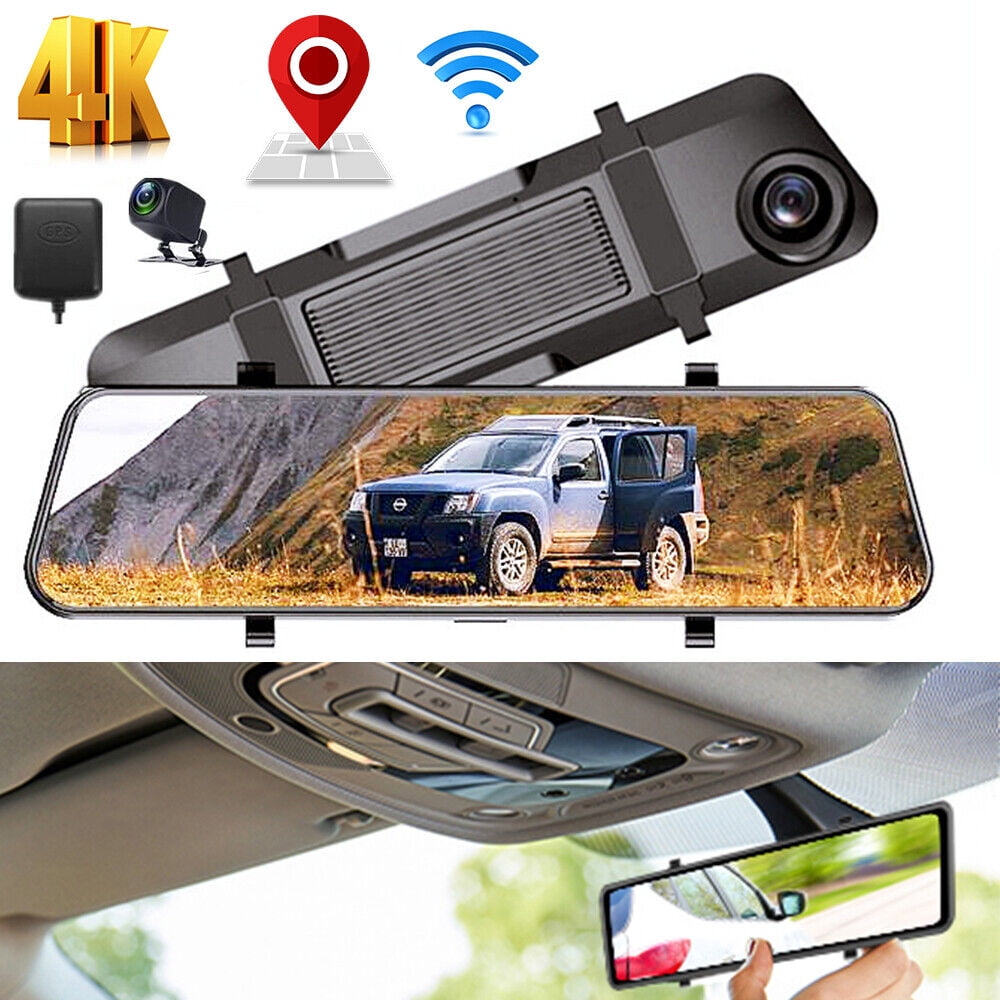 Kqiang 4K 12 Mirror GPS WiFi Voice Control Automobile Back Sight Backup Dual Lens