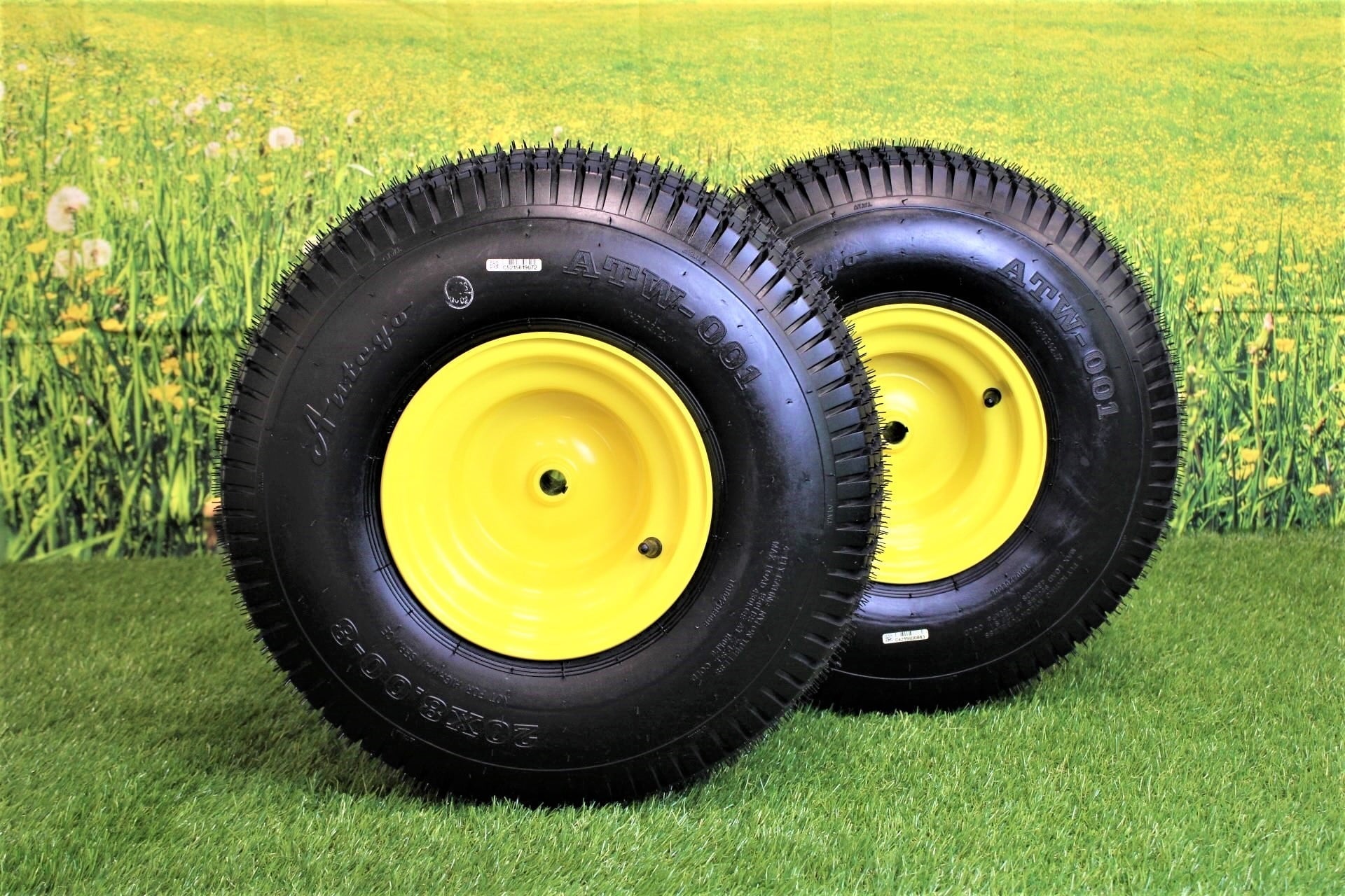 Antego Tire and Wheel (Set of 2) 20x8.00-8 John Deere Yellow Tires & Wheels 4 Ply for Lawn & Garden Mower Turf Tires