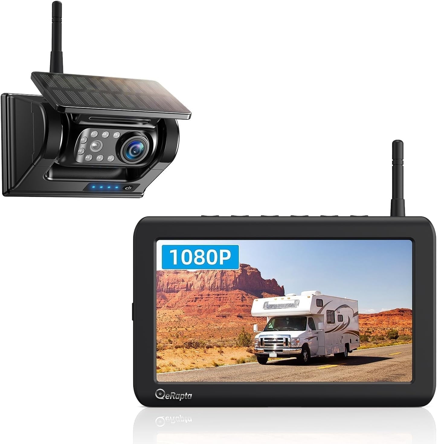 eRapta Magnetic Solar Wireless Backup Lens 7 1080P Display DVR Infrared Dark Vision 1 Min Installation for RV Trailer Automobile Camper Truck Automobile ATYX7