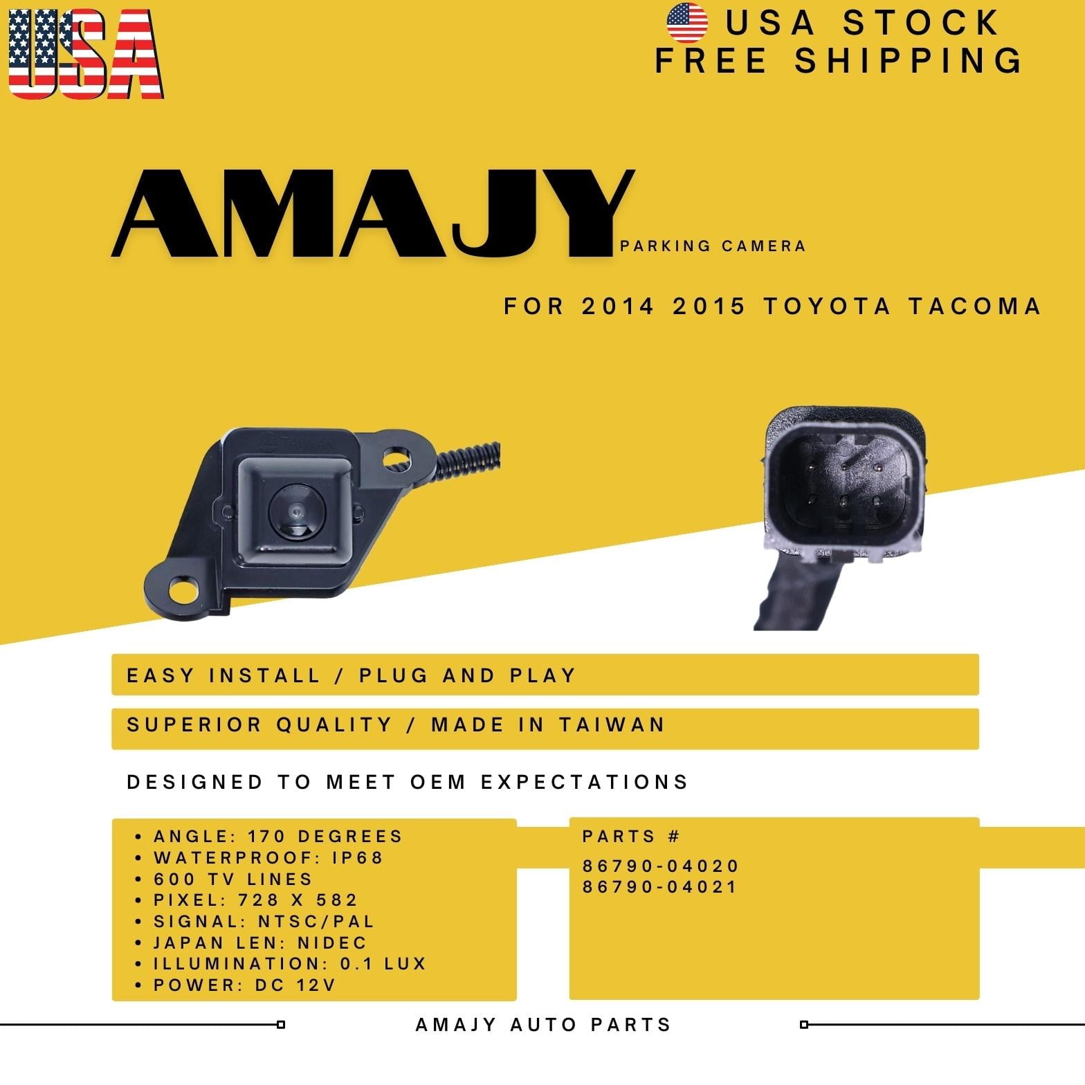 Backup Recorder Replaces for 14-15 Toyota Tacoma 86790-04020 86790-04021